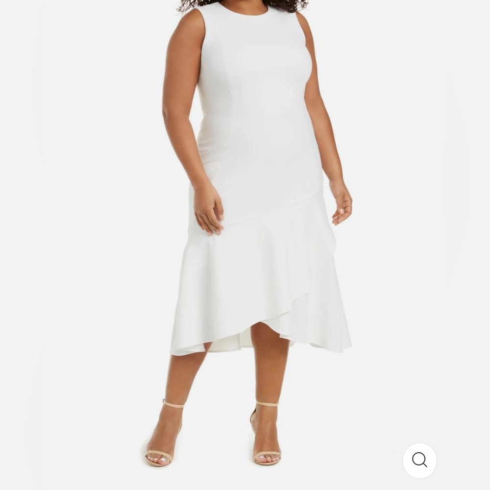 Calvin Klein - Plus Womens Ruffled High Low Midi Dress